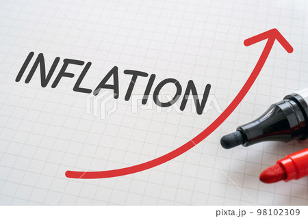 INFLATIONと書かれたノートとマーカー 98102309