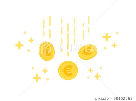 キラキラ光る欧州連合の通貨ユーロ・€が入った落ちるコイン - 儲かる･利益･利息のイメージの素材 98102365