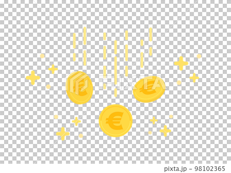 キラキラ光る欧州連合の通貨ユーロ・€が入った落ちるコイン - 儲かる･利益･利息のイメージの素材 98102365