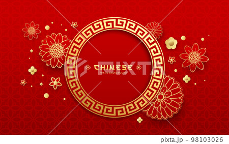 Chinese frame circle style decorative round border, flower greeting card design 98103026