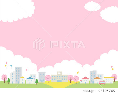 桜咲く春の街並みの背景フレーム 98103765