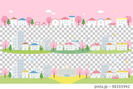 Spring cityscape material set with cherry blossoms 98103942