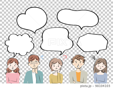 穿著便衣的憂心忡忡的年輕男女語音氣泡框 98104103