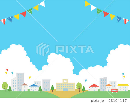 夏の空と街並みのフレーム背景 98104117
