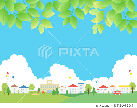 新緑と街並みのフレーム背景 98104154