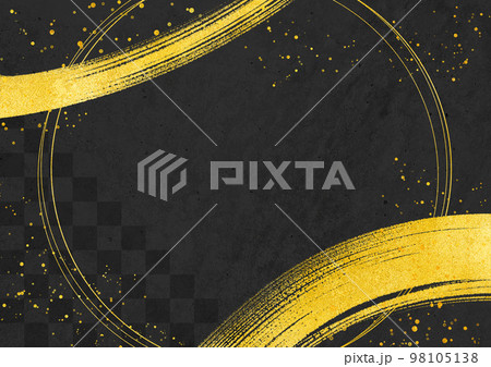 和素材 金筆 フレーム 黒 円枠有り 長方形バージョン 98105138