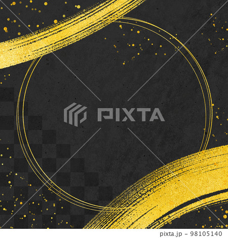 和素材 金筆 フレーム 黒 円枠有り 正方形バージョン 98105140