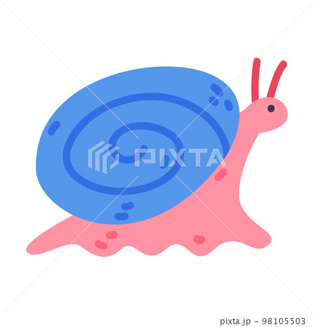 Small Snail with Blue Spiral Shell as Garden Insect Vector Illustration 98105503