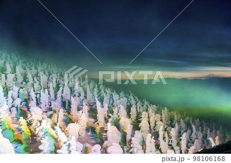 ライトアップされた山形蔵王の樹氷　山形県山形市 98106168