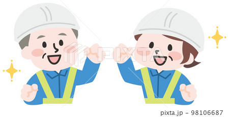 建設現場で働く作業員のシニア男性とシニア女性のイラスト素材