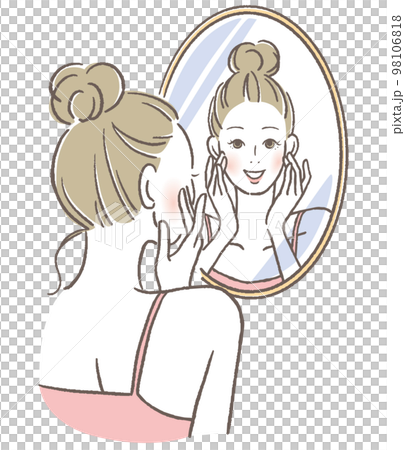 鏡を見て微笑む女性 98106818
