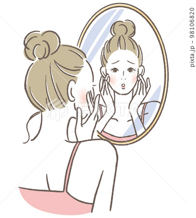 鏡を見て元気がない女性 98106820