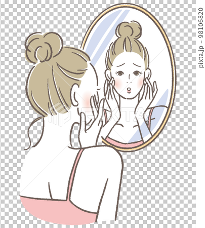 鏡を見て元気がない女性 98106820