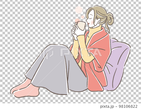温かい飲み物を飲む女性 98106822
