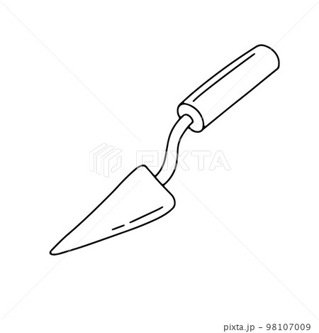 Trowel in doodle style. Outline kitchen spatula isolated on white. Hand drawn vector sketch Trowel in doodle style. Outline kitchen spatula isolated on white. Hand drawn vector sketch 98107009