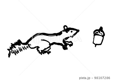 りすとどんぐりの線画イラスト 98107286