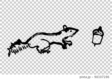 Line drawing illustration of squirrel and acorn 98107286