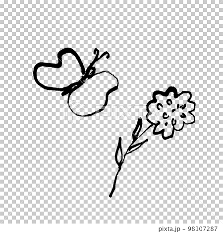 Line drawing illustration of flowers and butterflies 98107287