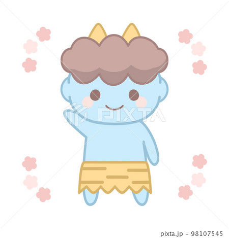 梅の花とかわいい青鬼の全身イラスト 98107545