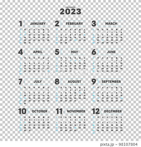 2023年のシンプルな年間カレンダー - 日曜始まり・12ヶ月・1年分の暦 - 日本の祝日 - 正方 2023年のシンプルな年間カレンダー - 日曜始まり・12ヶ月・1年分の暦 - 日本の祝日 - 正方 98107804