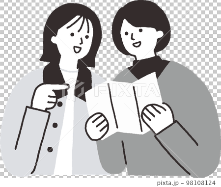 パンフレットを見る二人の女性（モノクロ風2） 98108124
