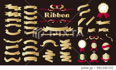 高級感のあるゴールドのリボン。タイトル見出し素材セット 高級感のあるゴールドのリボン。タイトル見出し素材セット 98108150