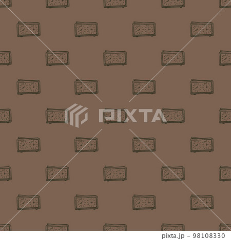 Chess clock engraved seamless pattern. Retro watch for chess game in hand drawn style. Sketch texture for fabric, wallpaper, textile, print, title, wrapping paper. Vector illustration. 98108330