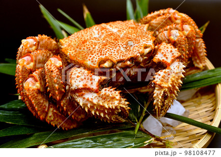 笹の乗った笊に盛り付けられた毛蟹 98108477