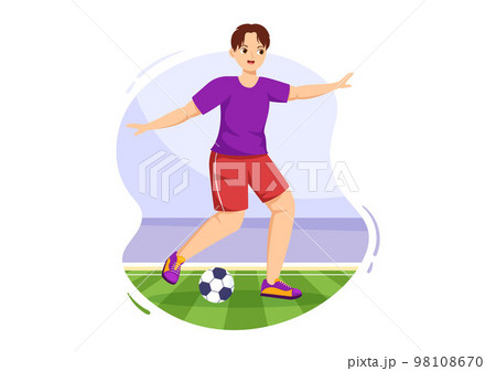 Futsal, Soccer or Football Sport Illustration with Players Shooting a Ball and Dribble in a Championship Sports Flat Cartoon Hand Drawn Templates 98108670