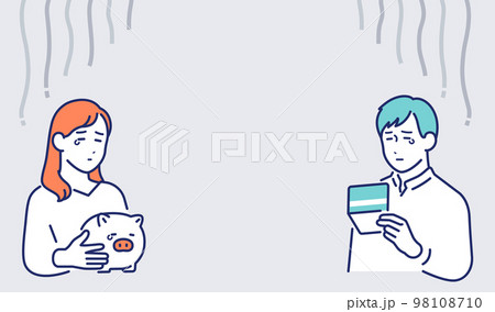 お金が無くて悩む若い男女のシンプルなベクターイラスト素材 お金が無くて悩む若い男女のシンプルなベクターイラスト素材 98108710