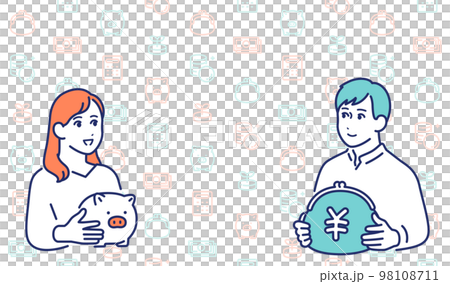 思考資產形成的青年男女簡單矢量圖解素材 98108711