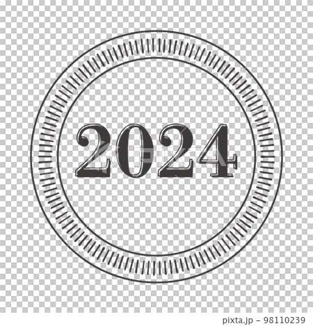 2024 版ズレの文字とスタンプ風フレーム素材　白黒 98110239