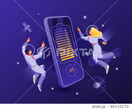 Wireless Charging Smartphone and Astronauts Couple Wireless Charging Smartphone and Astronauts Couple 98110270