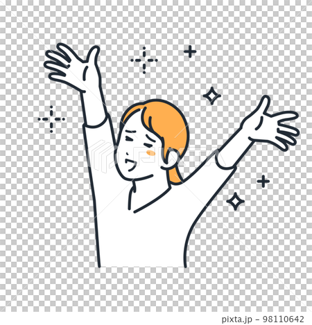 快樂舉手的年輕女子簡單矢量圖素材 98110642