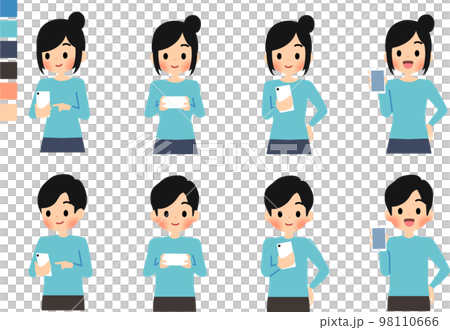 Illustration set of men and women with smartphones 98110666