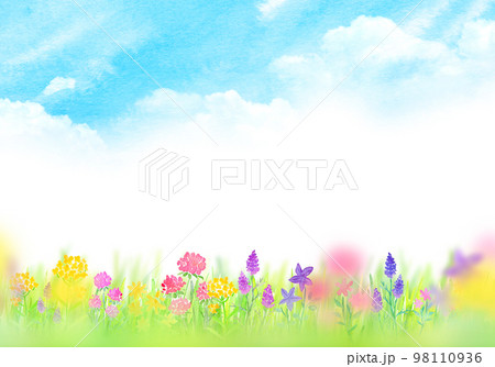 晴天の花畑 春イメージ 水彩イラスト 晴天の花畑 春イメージ 水彩イラスト 98110936
