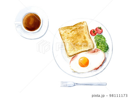 上から見た朝食の水彩イラスト　ベクター 98111173