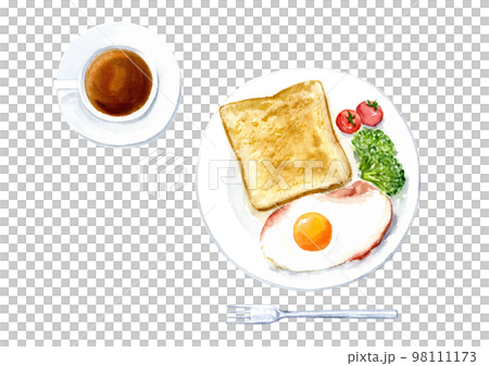 上から見た朝食の水彩イラスト　ベクター 98111173