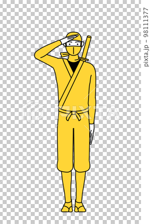 A man in a ninja costume giving the highest salute A man in a ninja costume giving the highest salute 98111377