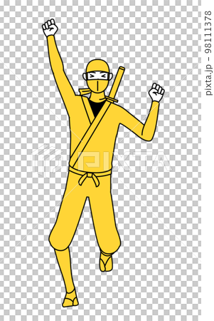 一個穿著忍者服裝的男人笑著跳起來 98111378