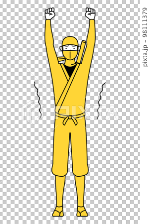 一個穿著忍者服裝的男人通過拉伸來拉伸 98111379