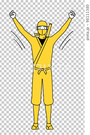 A man in a ninja costume doing radio calisthenics A man in a ninja costume doing radio calisthenics 98111380