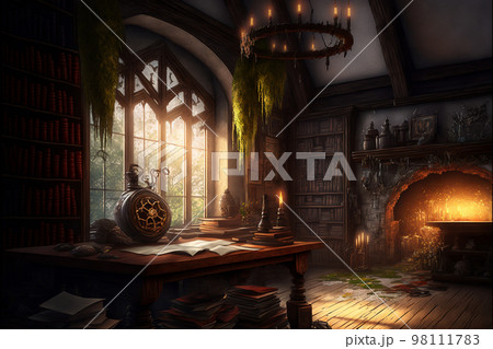 イラスト 工房 書斎 錬金術 作業場 魔法 ファンタジー 屋敷 98111783
