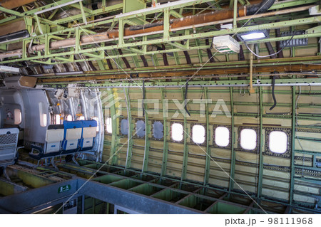 Old vintage airplane cabin interior 98111968