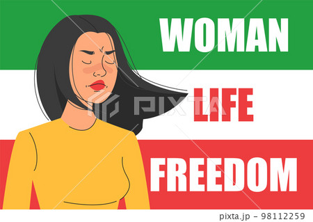 Woman, life, freedom web banner. Protest in Iran 98112259