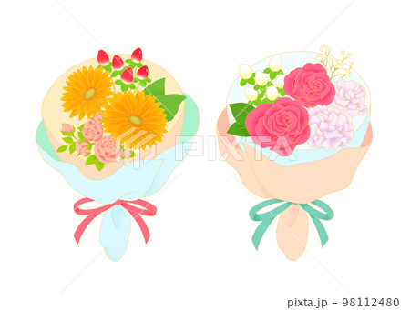 バラとガーベラの花束　イラストセット 98112480