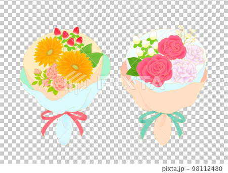Bouquet of roses and gerberas illustration set 98112480