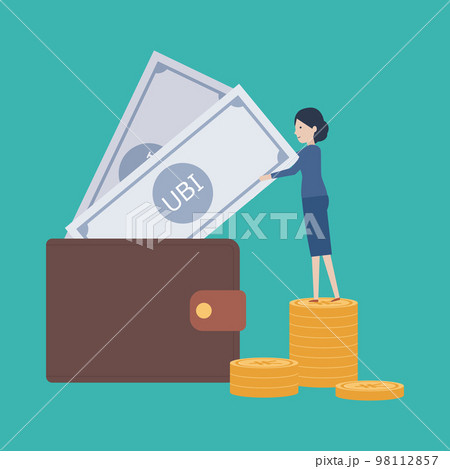 サラリーマンの給料とベーシックインカムのイラスト素材 98112857