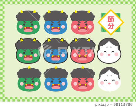 節分の鬼とお多福のイラストセット 98113786