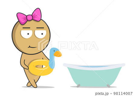 Girl takes a bath with a duck 98114007